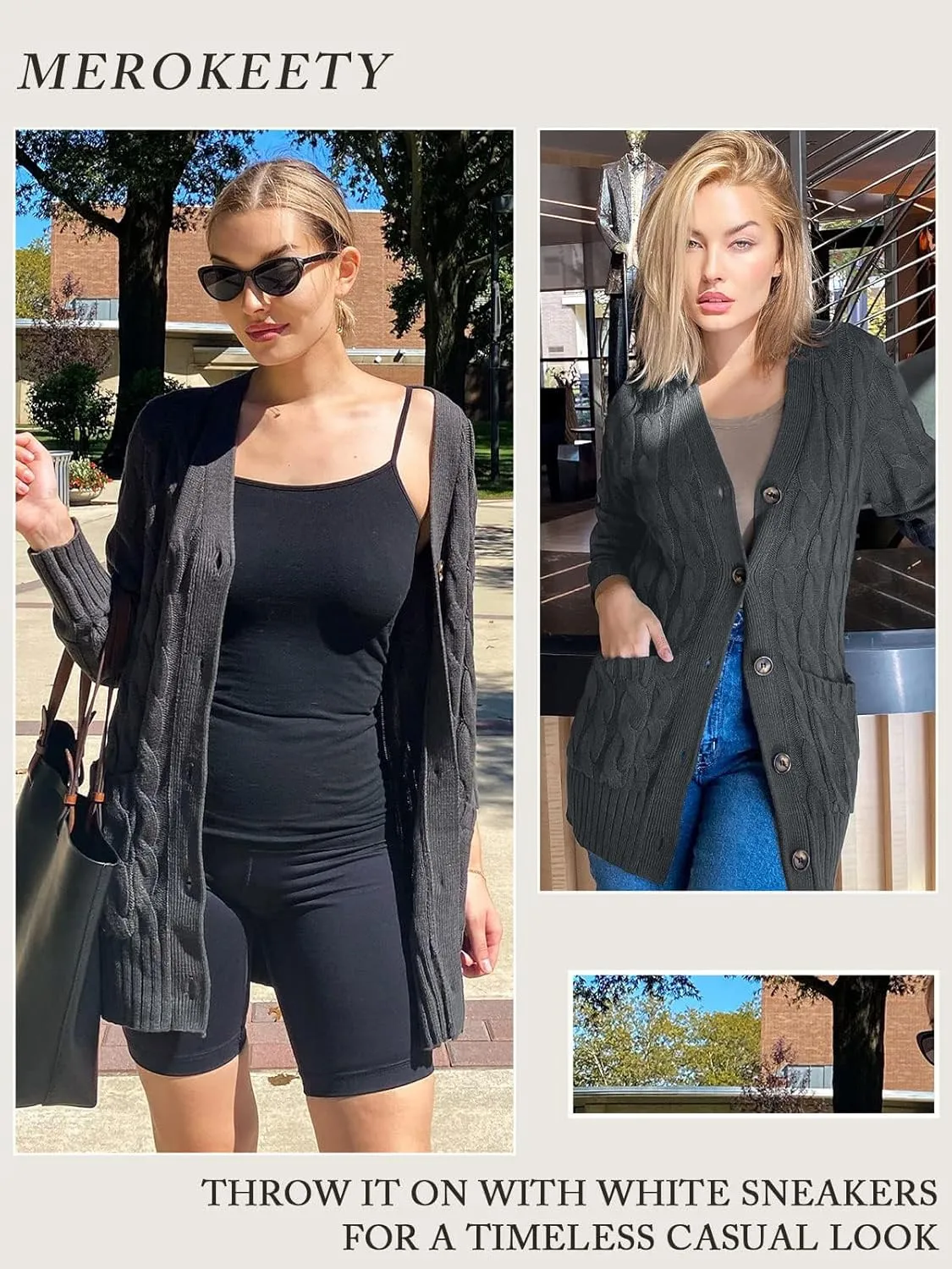 MEROKEETY Women's 2025 Fall Long Sleeve Cable Knit Sweater Open Front Cardigan Button Loose Outerwear