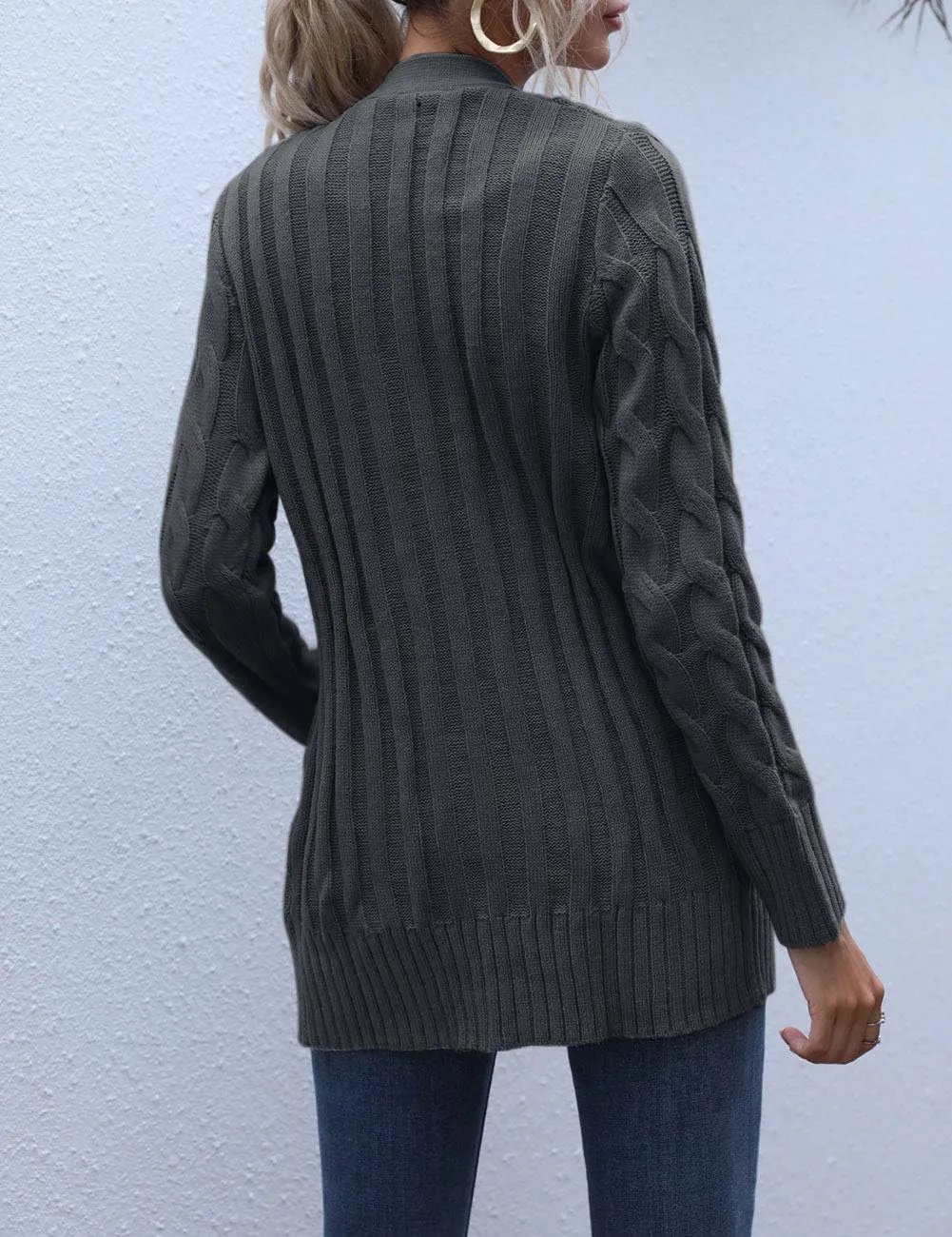 MEROKEETY Women's 2025 Fall Long Sleeve Cable Knit Sweater Open Front Cardigan Button Loose Outerwear