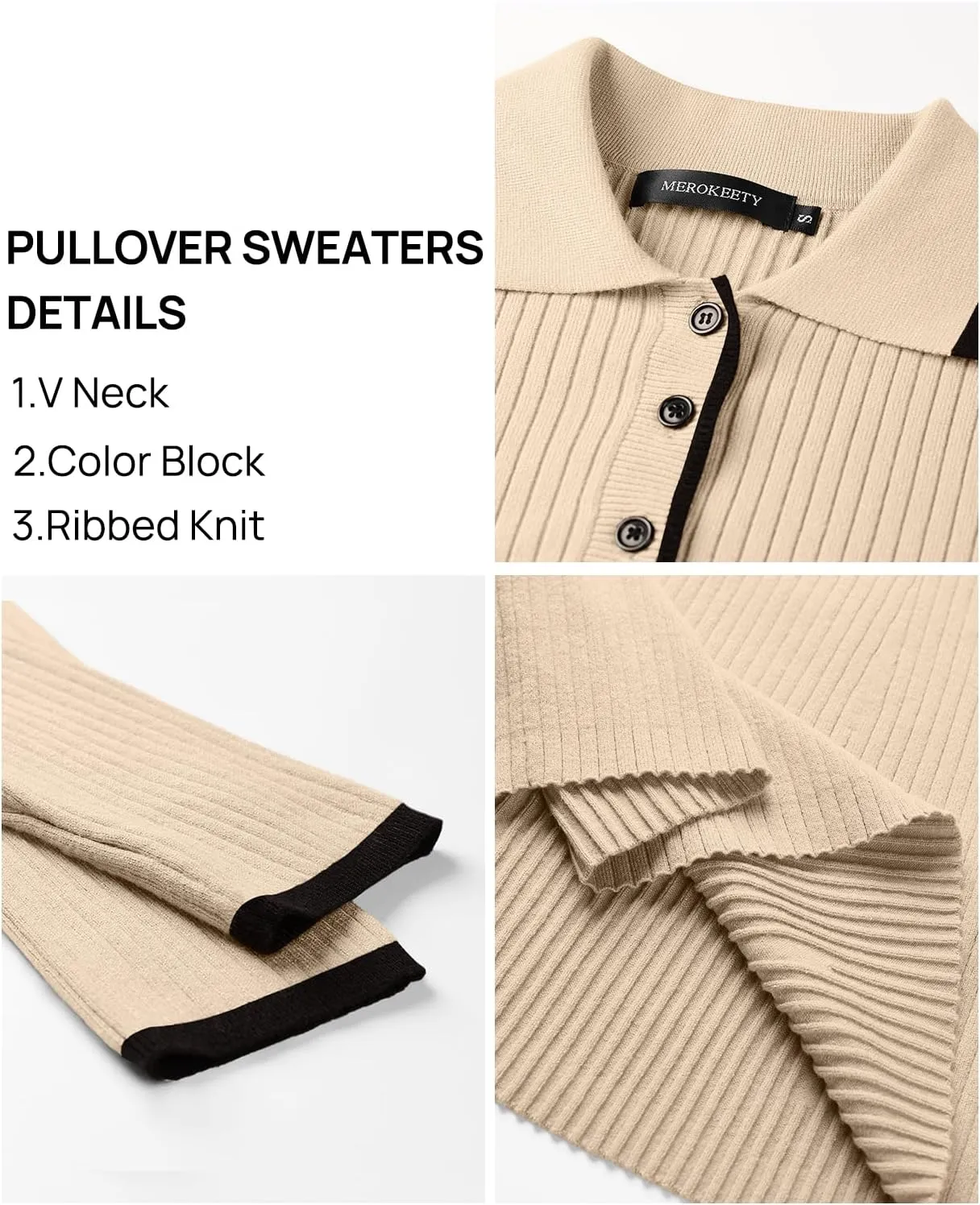 MEROKEETY Women's Long Sleeve V Neck Sweater Dress Button Ribbed Knit Slim Fit Elegant Maxi Dresses