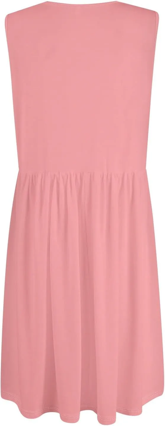 Midi Dresses for Women V Neck Button Sleeveless Tunic Sundress Summer Boho Beach Flowy A Line Tank Dress with Pockets