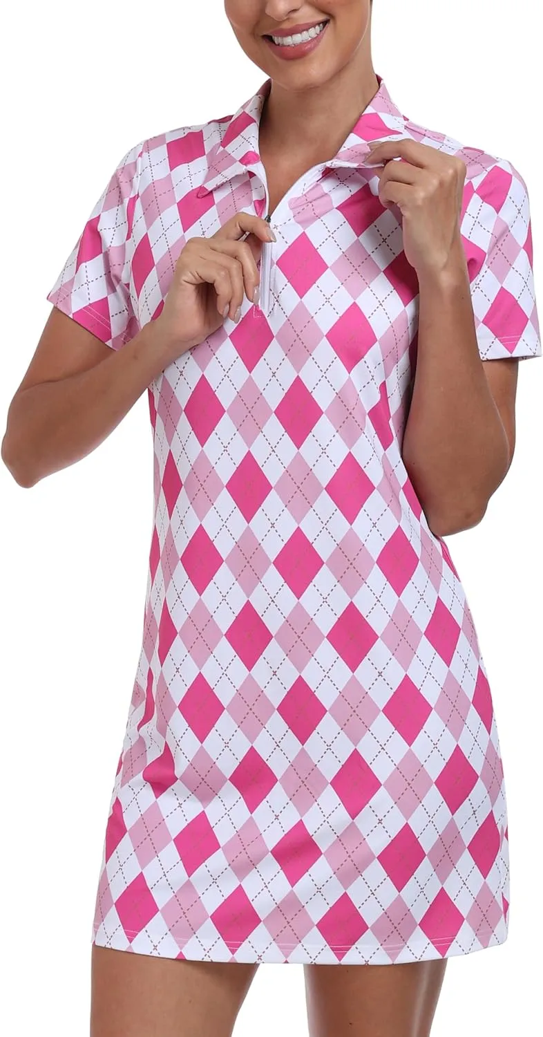 MoFiz Women's Golf Tennis Dress Sports Polo Dress Short Sleeve Quick Dry Casual Workwear Button