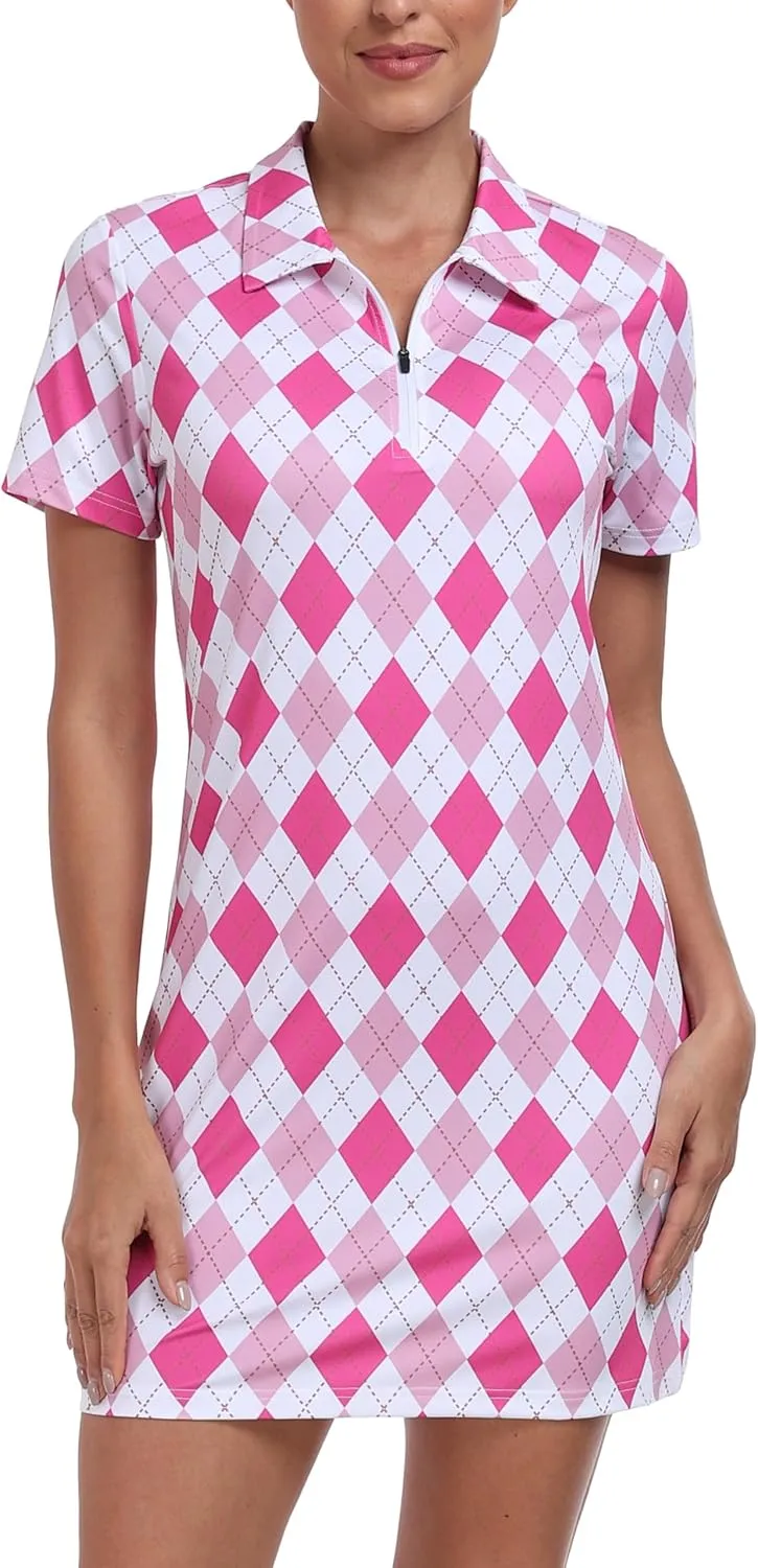 MoFiz Women's Golf Tennis Dress Sports Polo Dress Short Sleeve Quick Dry Casual Workwear Button