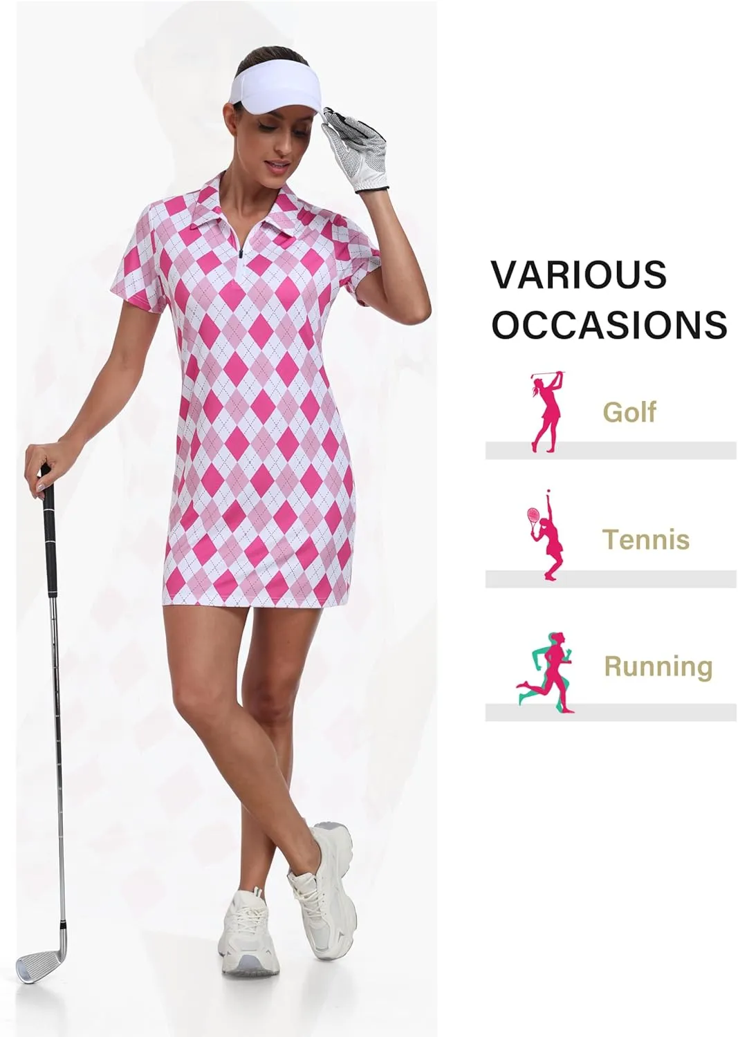 MoFiz Women's Golf Tennis Dress Sports Polo Dress Short Sleeve Quick Dry Casual Workwear Button