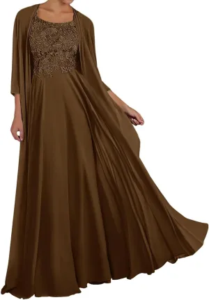 Mother of The Bride Dresses for Wedding Long Sleeve Chiffon Evening Dress Lace Formal Gowns with Jacket
