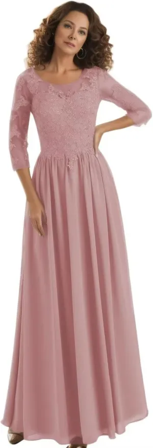 Mother of The Bride Dresses Long Lace Evening Dress with Sleeves Chiffon Party Formal Gowns