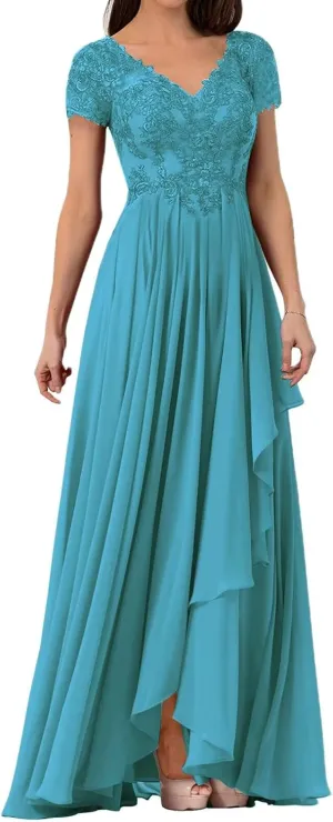 Mother of The Bride Groom Dresses for Wedding Short Sleeves Formal Evening Gown
