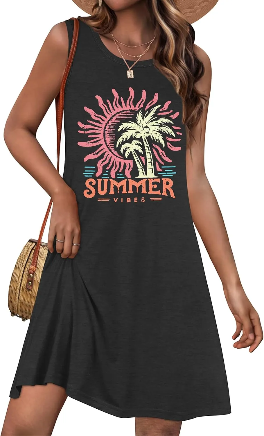 MYHALF Women's Sundress Graphic Sleeveless Dresses: Mini Summer Beach Tank Dress Hawaiian Vacation Dresses Casual Sun Dress