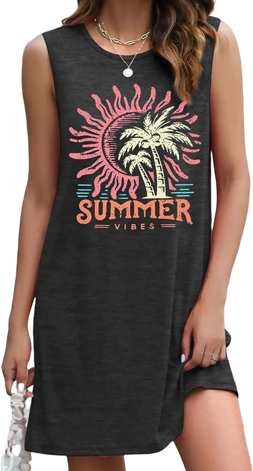 MYHALF Women's Sundress Graphic Sleeveless Dresses: Mini Summer Beach Tank Dress Hawaiian Vacation Dresses Casual Sun Dress
