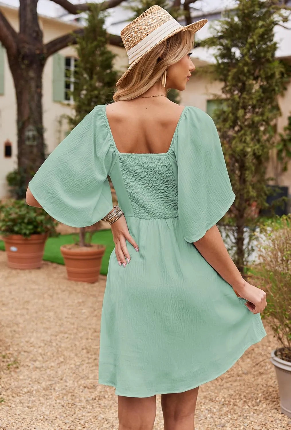 Naggoo Womens Dresses Tie Knot Deep V Neck Summer Dress Flowy Mini Dress Short Sleeve Elegant A-Line Cocktail Dresses