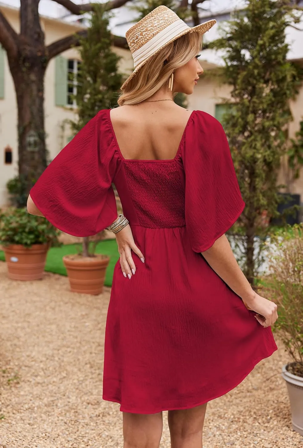 Naggoo Womens Dresses Tie Knot Deep V Neck Summer Dress Flowy Mini Dress Short Sleeve Elegant A-Line Cocktail Dresses