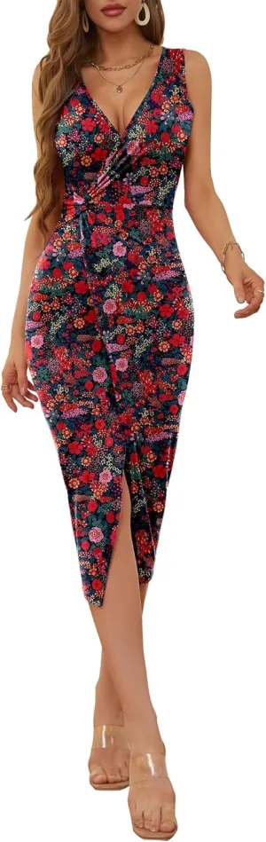 NASHALYLY Summer Floral Dress Wrap V-Neck Sundresses for Women 2024 Party Beach Boho Maxi Dress