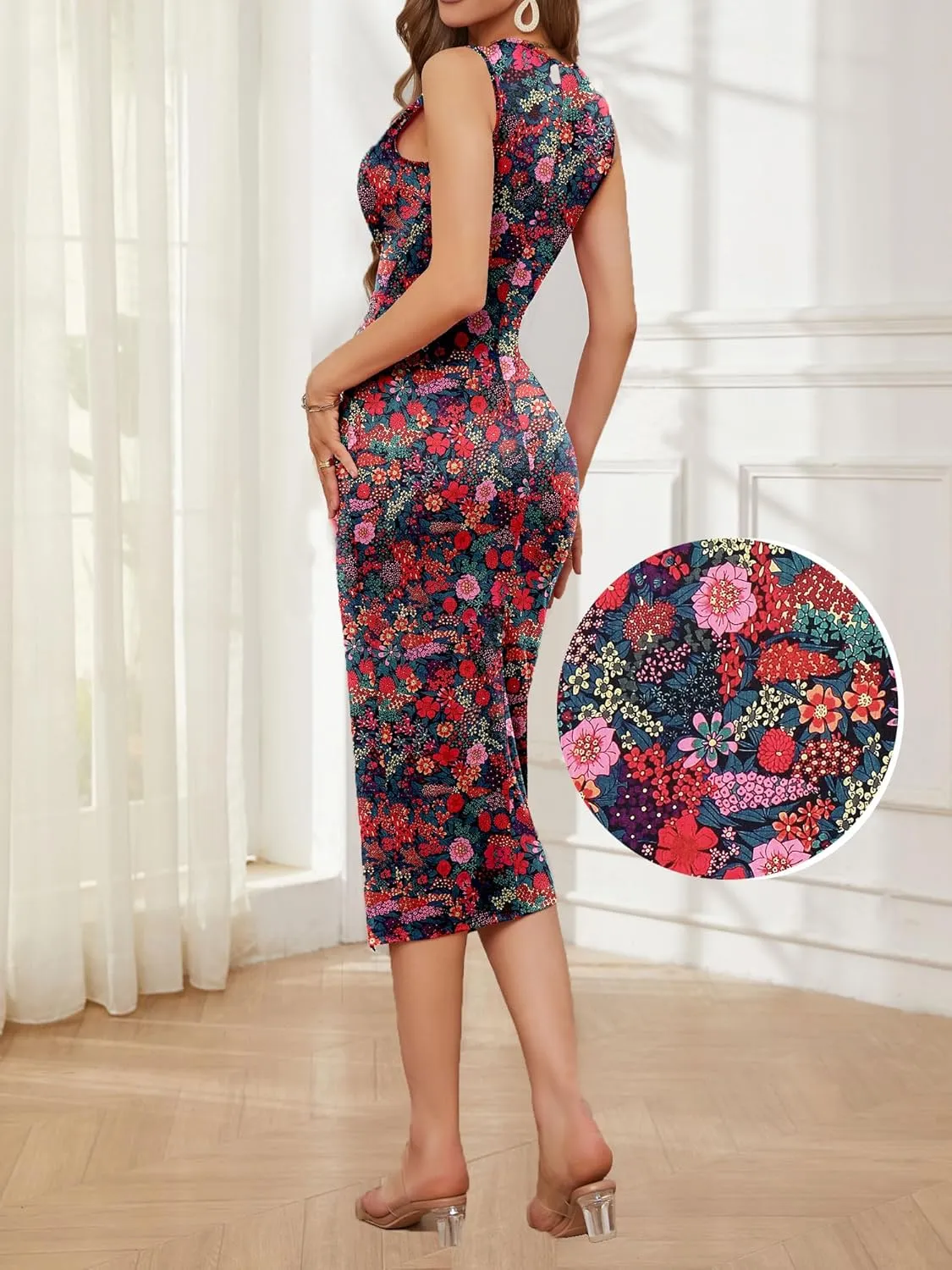 NASHALYLY Summer Floral Dress Wrap V-Neck Sundresses for Women 2024 Party Beach Boho Maxi Dress
