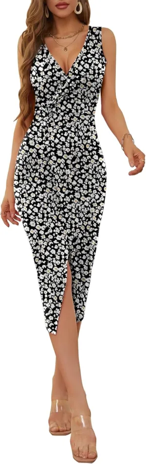 NASHALYLY Summer Floral Dress Wrap V-Neck Sundresses for Women 2024 Party Beach Boho Maxi Dress