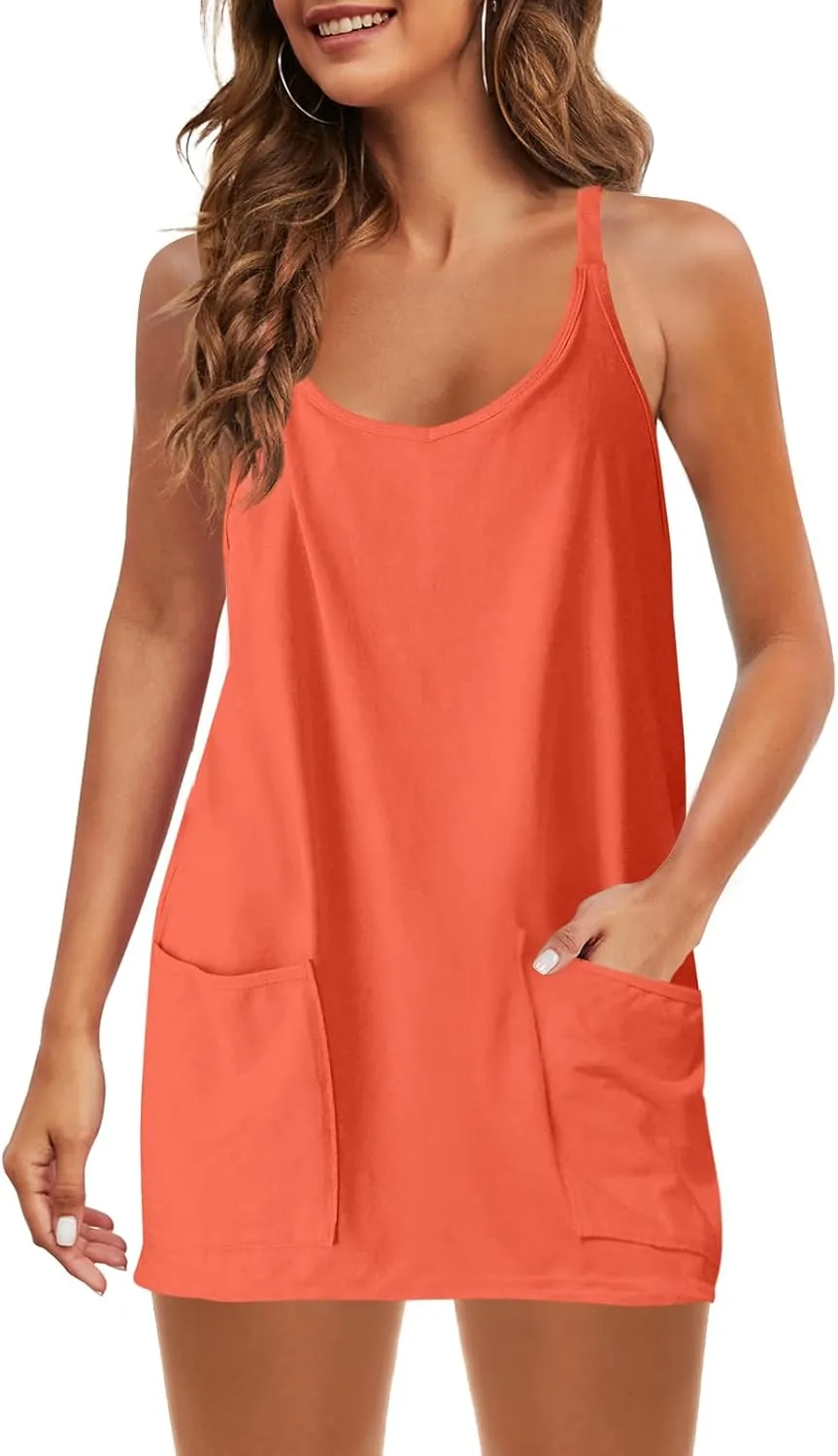 Nirovien Womens Tennis Dress Workout Mini Dress with Shorts Sleeveless Spaghetti Straps Golf Athletic Dresses