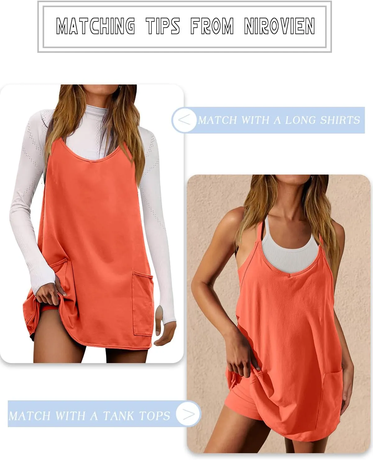 Nirovien Womens Tennis Dress Workout Mini Dress with Shorts Sleeveless Spaghetti Straps Golf Athletic Dresses
