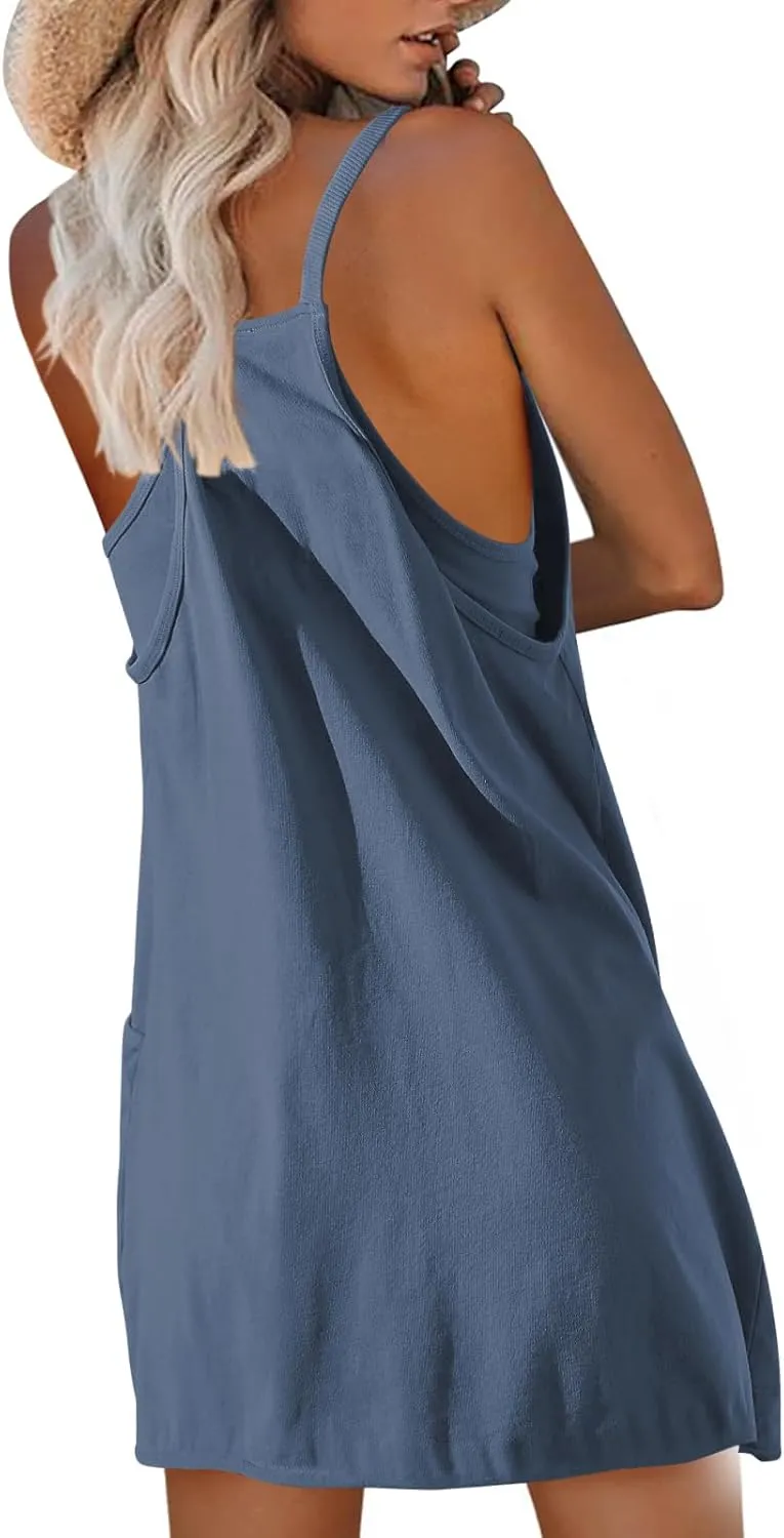 Nirovien Womens Tennis Dress Workout Mini Dress with Shorts Sleeveless Spaghetti Straps Golf Athletic Dresses