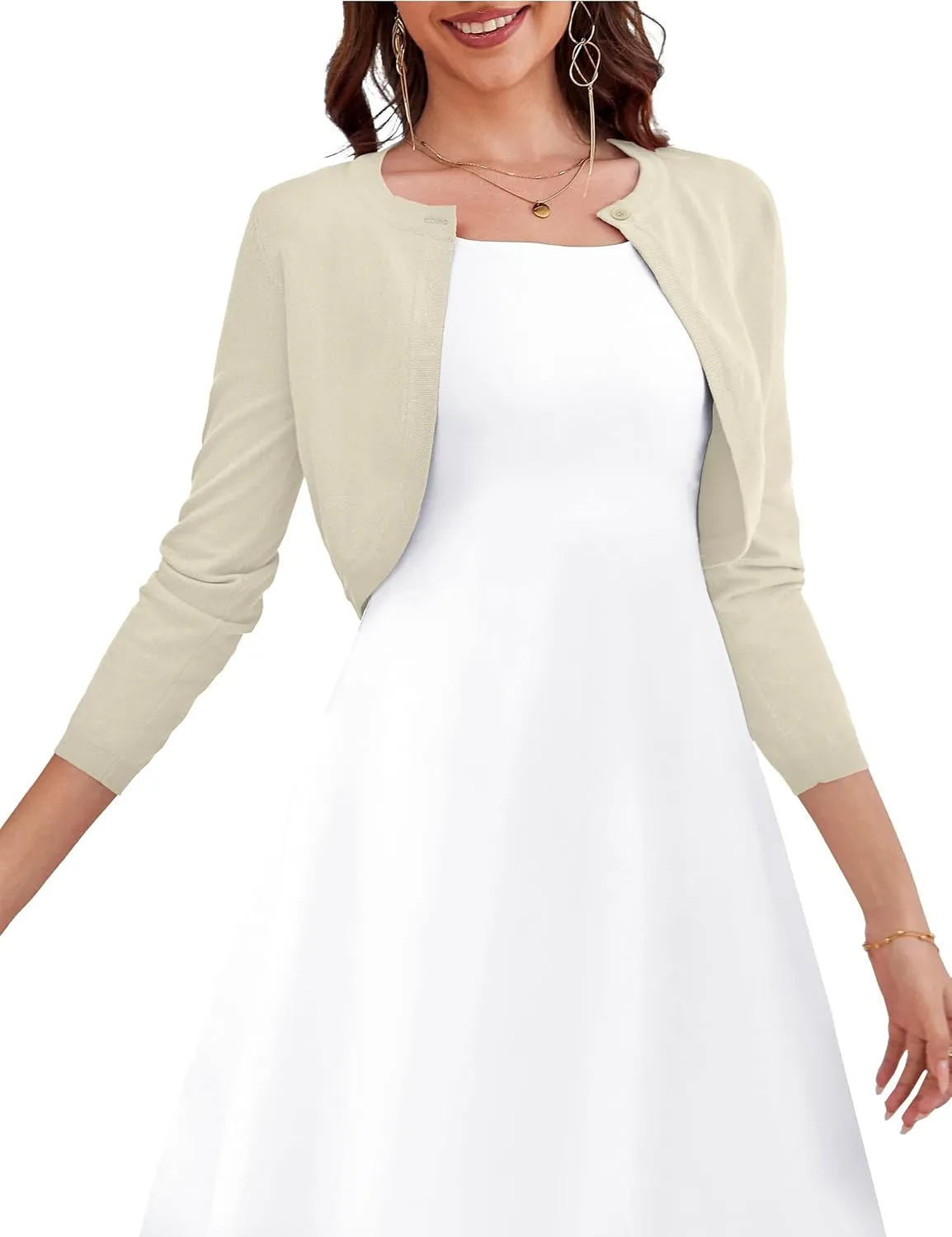 OmicGot Women's Long Sleeve Cardigan Knit Sweaters Cropped Open Front Bolero Shrug for Dresses S-XL