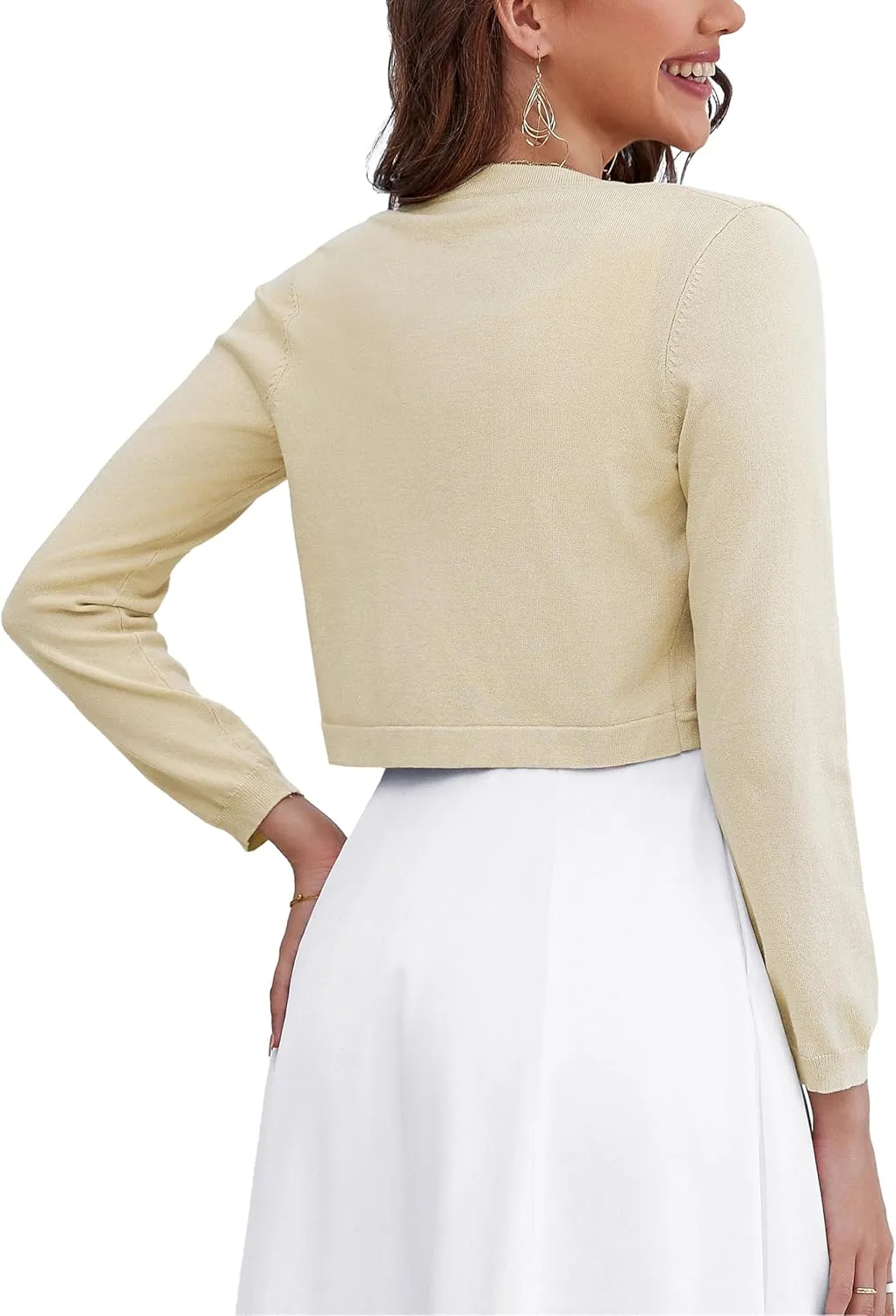 OmicGot Women's Long Sleeve Cardigan Knit Sweaters Cropped Open Front Bolero Shrug for Dresses S-XL