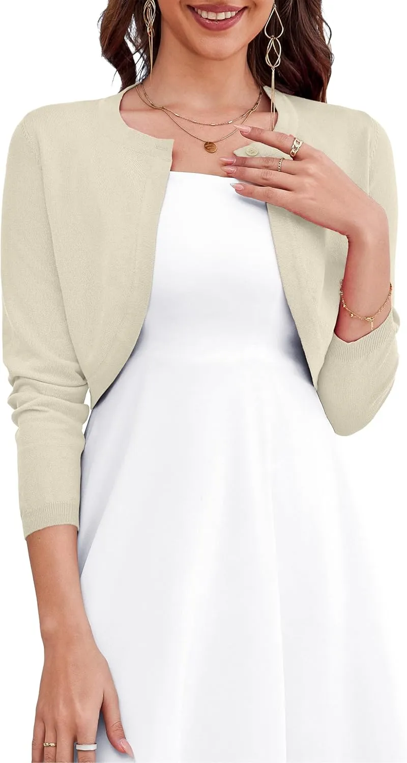 OmicGot Women's Long Sleeve Cardigan Knit Sweaters Cropped Open Front Bolero Shrug for Dresses S-XL