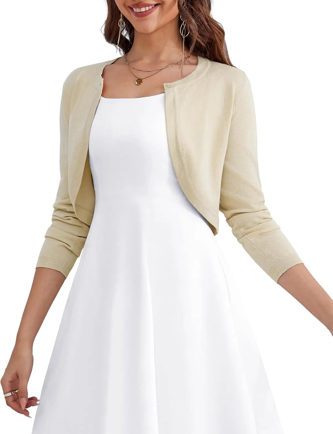 OmicGot Women's Long Sleeve Cardigan Knit Sweaters Cropped Open Front Bolero Shrug for Dresses S-XL