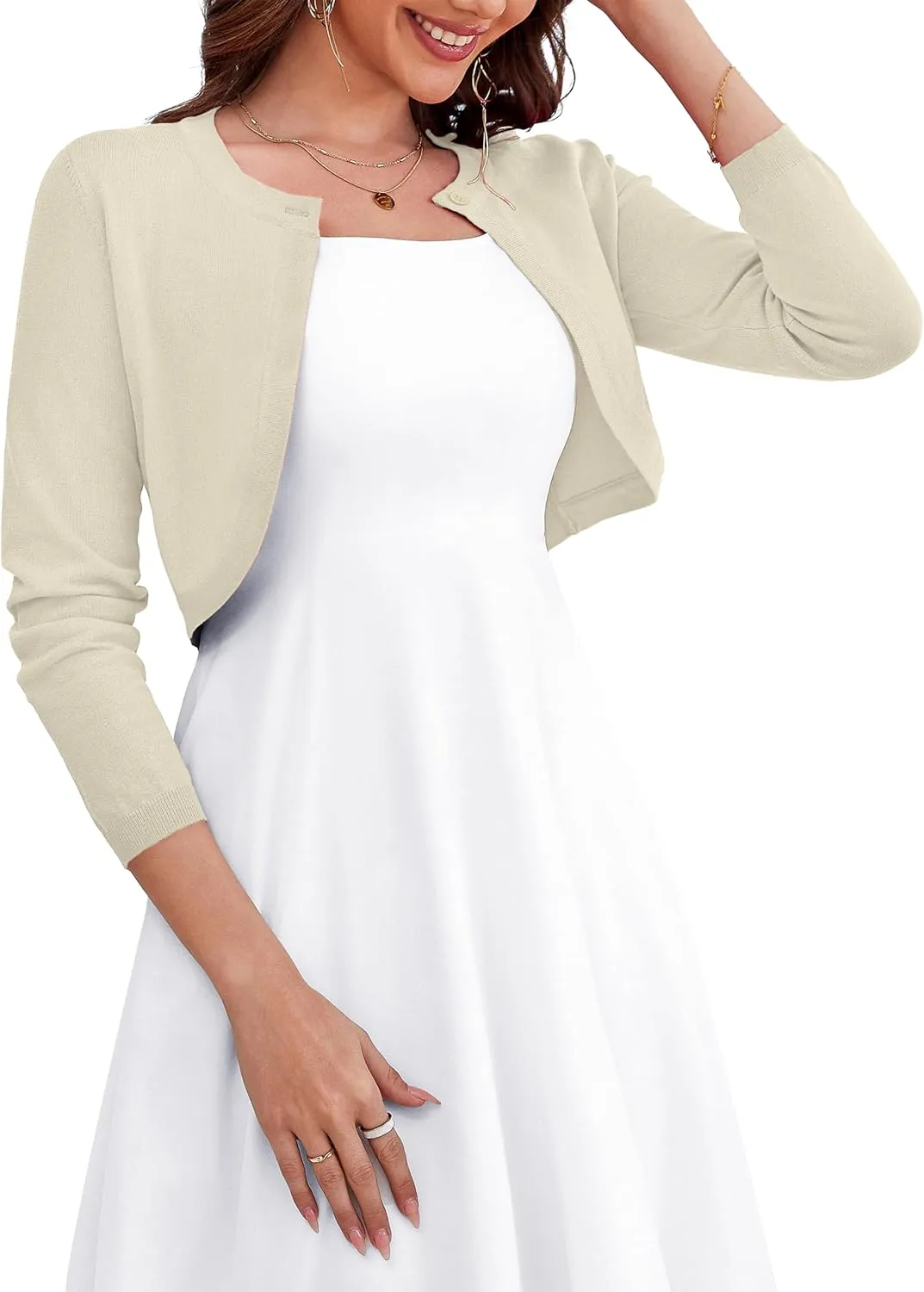 OmicGot Women's Long Sleeve Cardigan Knit Sweaters Cropped Open Front Bolero Shrug for Dresses S-XL
