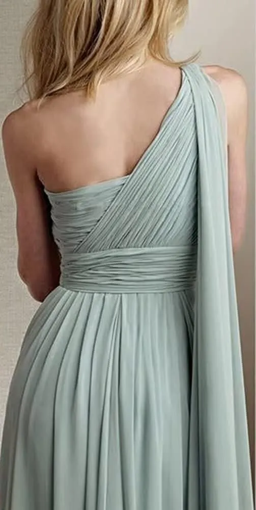 One Shoulder Bridesmaid Dresses Long A Line Formal Evening Gown with Slit