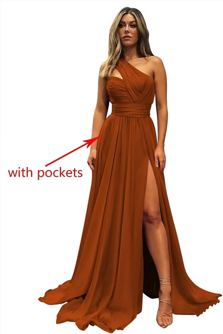 One Shoulder Bridesmaid Dresses Long A Line Formal Evening Gown with Slit