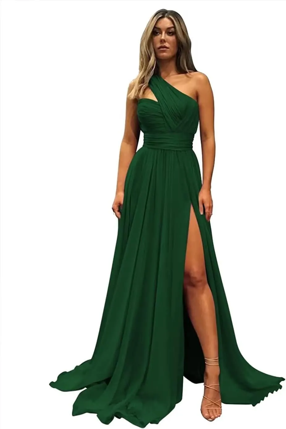 One Shoulder Bridesmaid Dresses Long A Line Formal Evening Gown with Slit