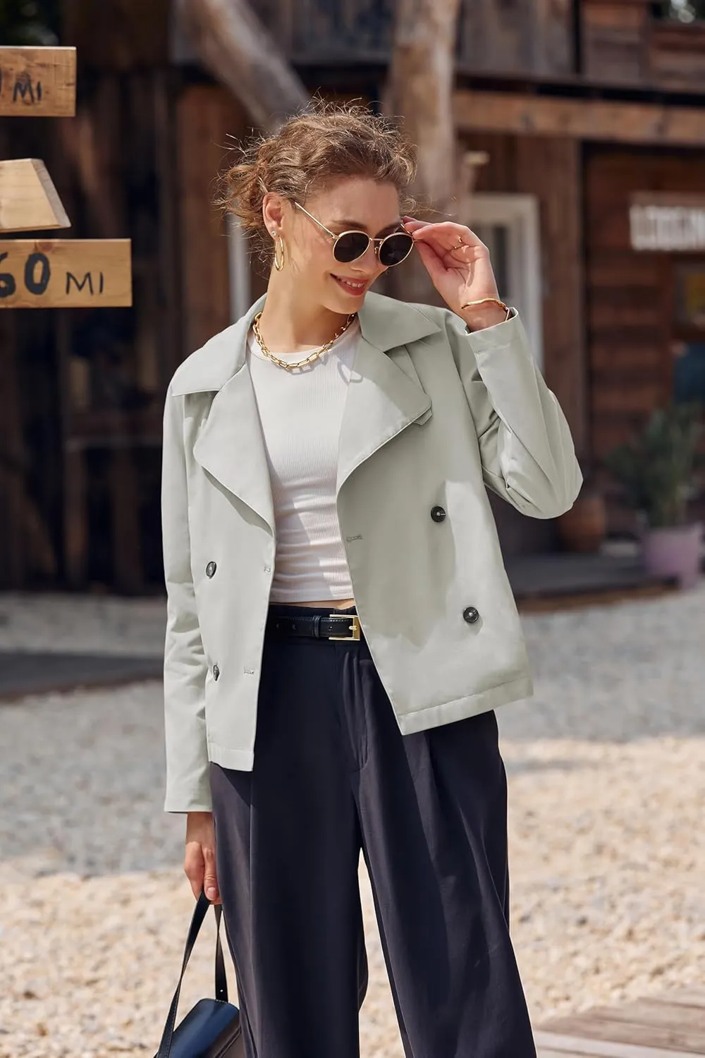 Onedreamer Women's Double Breasted Trench Coat Classic Lapel Long Sleeve Blazer Jackets Casual Outerwear With Belt