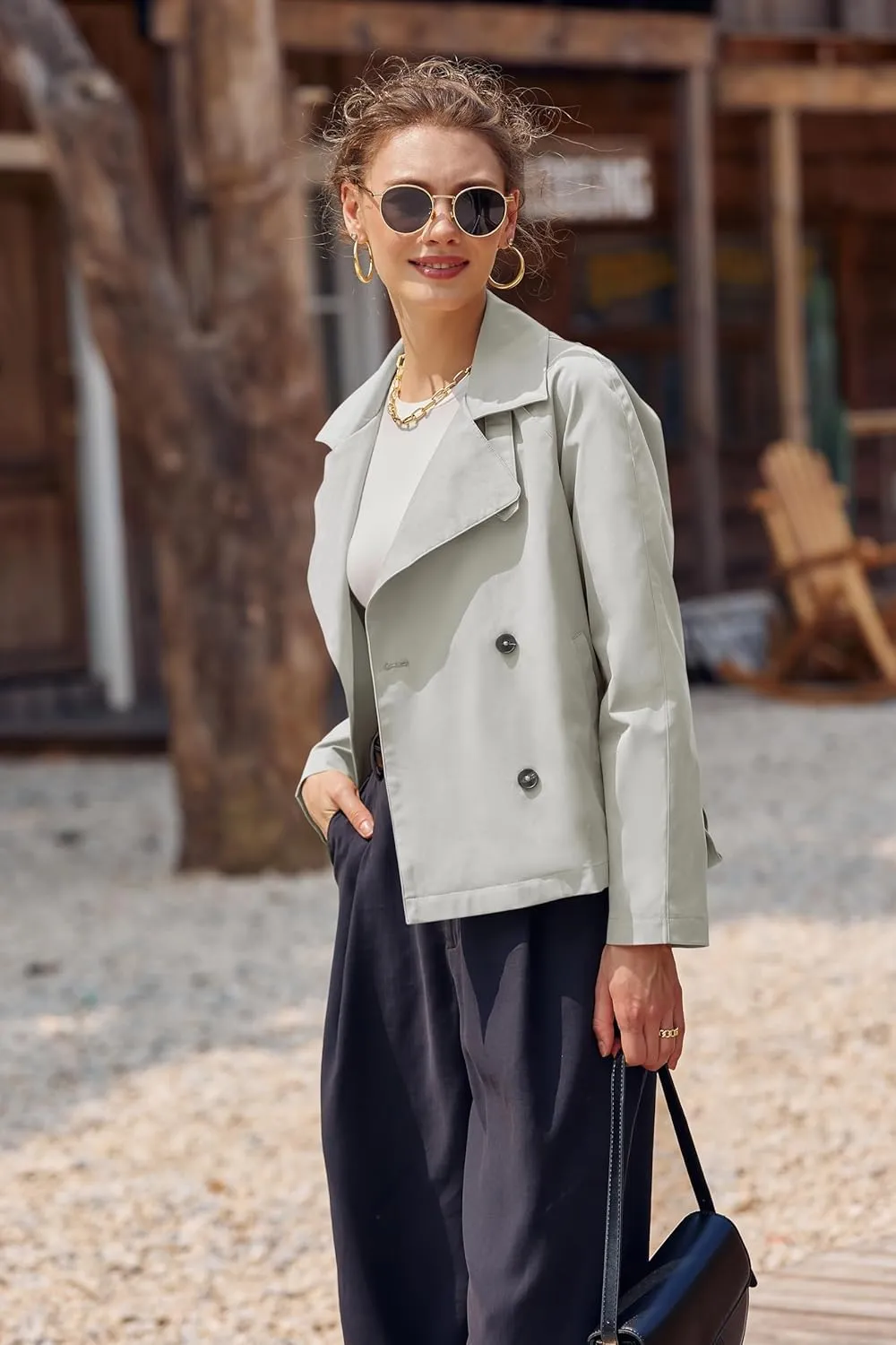 Onedreamer Women's Double Breasted Trench Coat Classic Lapel Long Sleeve Blazer Jackets Casual Outerwear With Belt
