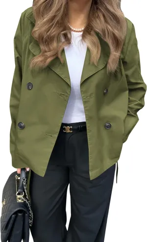 Onedreamer Women's Double Breasted Trench Coat Classic Lapel Long Sleeve Blazer Jackets Casual Outerwear With Belt