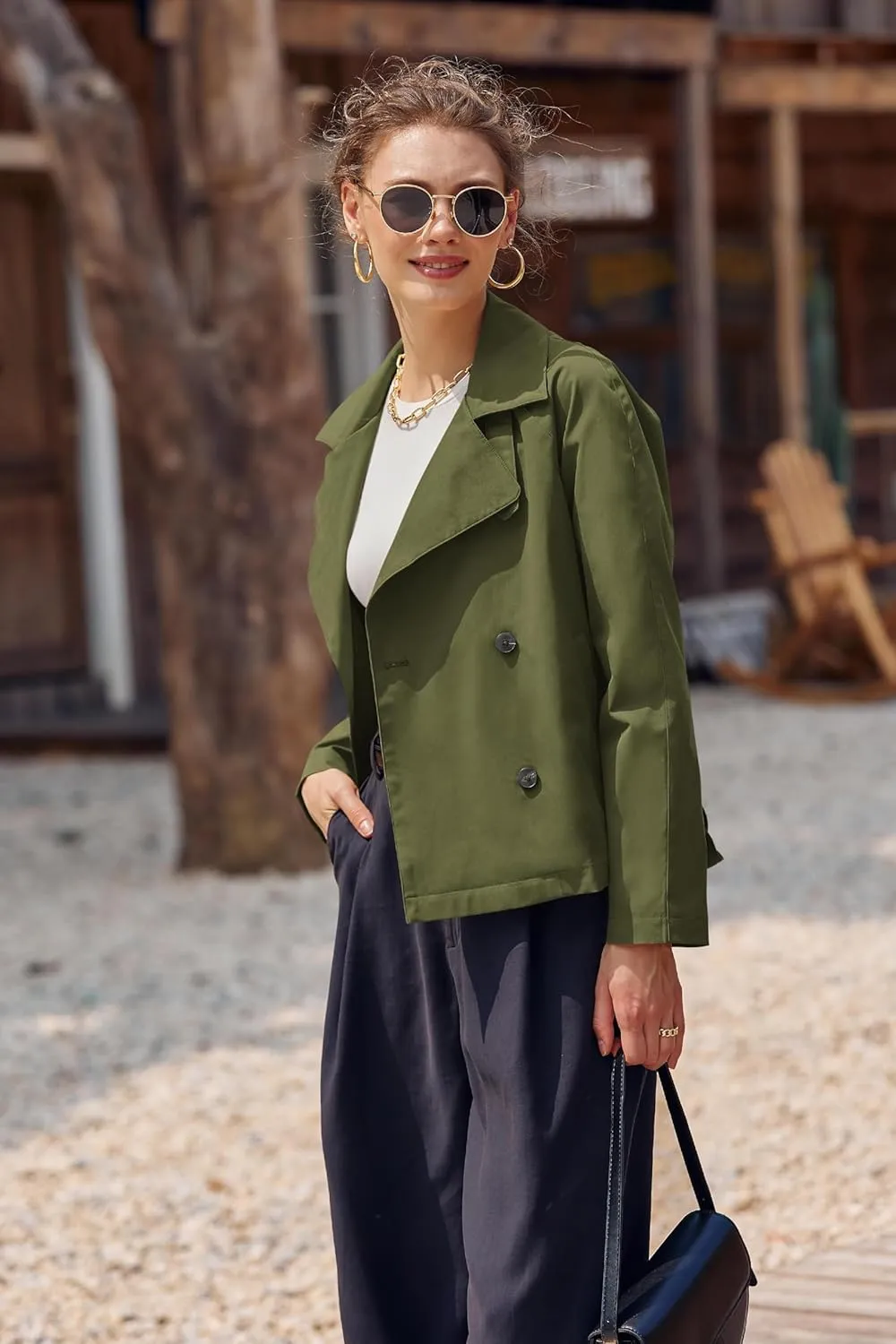 Onedreamer Women's Double Breasted Trench Coat Classic Lapel Long Sleeve Blazer Jackets Casual Outerwear With Belt