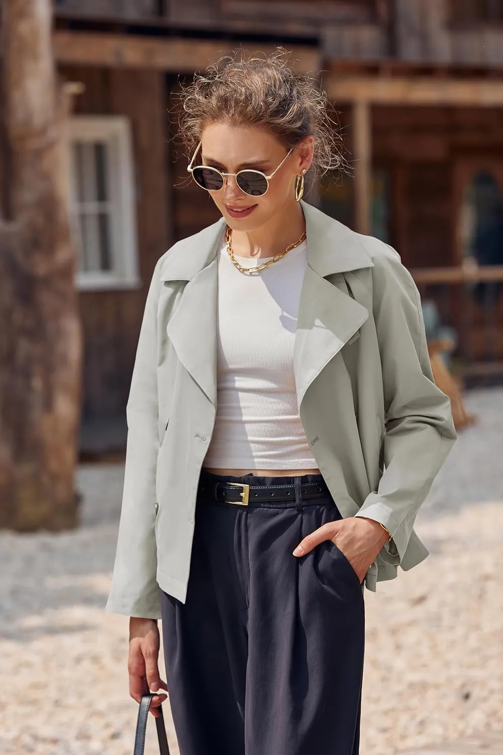 Onedreamer Women's Double Breasted Trench Coat Classic Lapel Long Sleeve Blazer Jackets Casual Outerwear With Belt