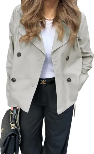 Onedreamer Women's Double Breasted Trench Coat Classic Lapel Long Sleeve Blazer Jackets Casual Outerwear With Belt