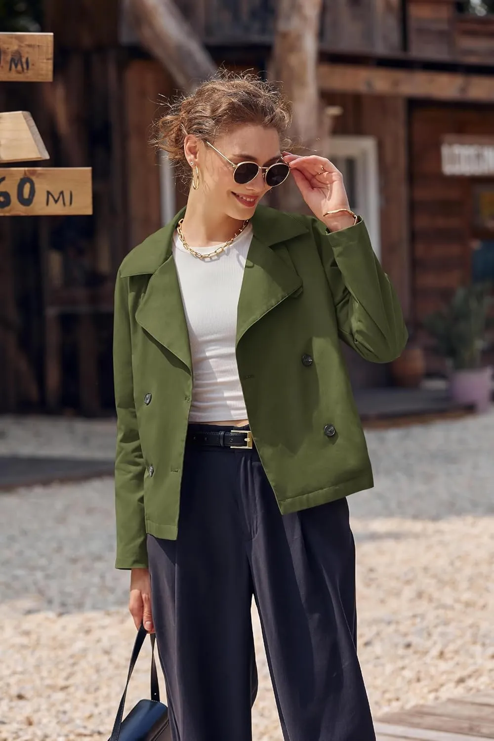 Onedreamer Women's Double Breasted Trench Coat Classic Lapel Long Sleeve Blazer Jackets Casual Outerwear With Belt