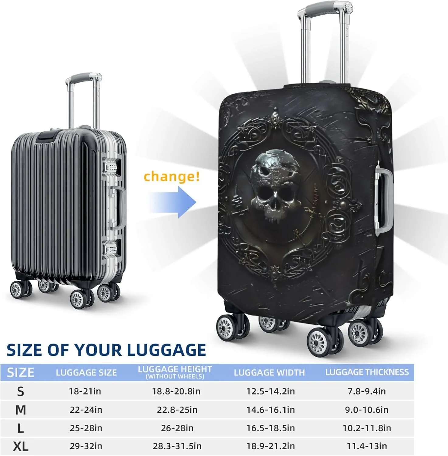 Ornate Dark Skull Book Travel Luggage Covers - Elasticity Suitcase Covers Protector for Luggage 18-32 Inch