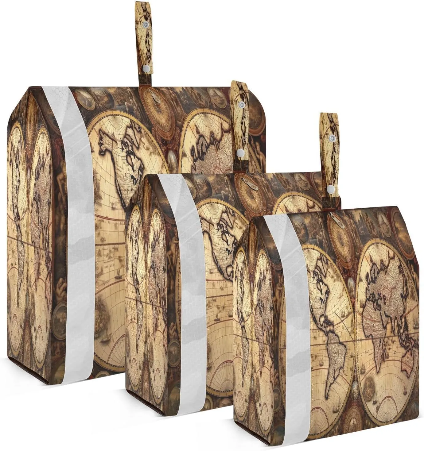 Ornate World Map Brown Packing Cubes for Travel 3 Set Travel Organizer Bags Luggage Bags for Vacation Clothes