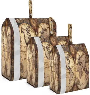 Ornate World Map Brown Packing Cubes for Travel 3 Set Travel Organizer Bags Luggage Bags for Vacation Clothes