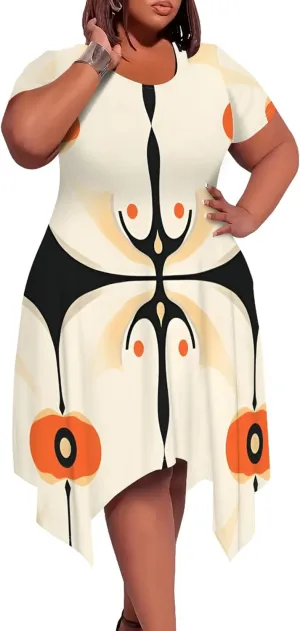 Oversize Tshirt Dress for Curvy Women Summer Tie Dye Casual Plus Size Crewneck Short Sleeves Midi Tunic Dress with Pockets