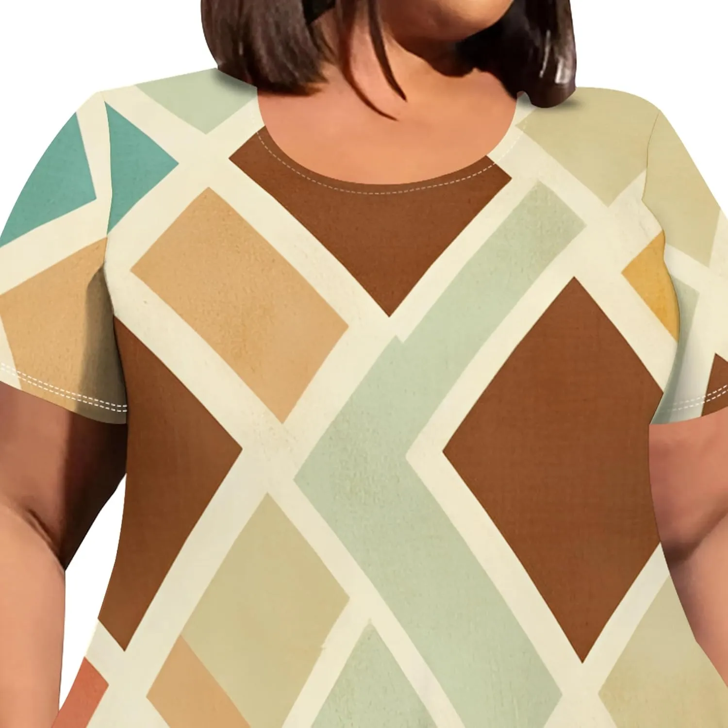 Oversize Tshirt Dress for Curvy Women Summer Tie Dye Casual Plus Size Crewneck Short Sleeves Midi Tunic Dress with Pockets