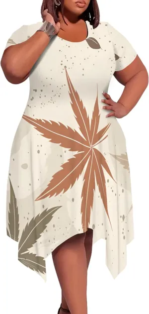 Oversize Tshirt Dress for Curvy Women Summer Tie Dye Casual Plus Size Crewneck Short Sleeves Midi Tunic Dress with Pockets