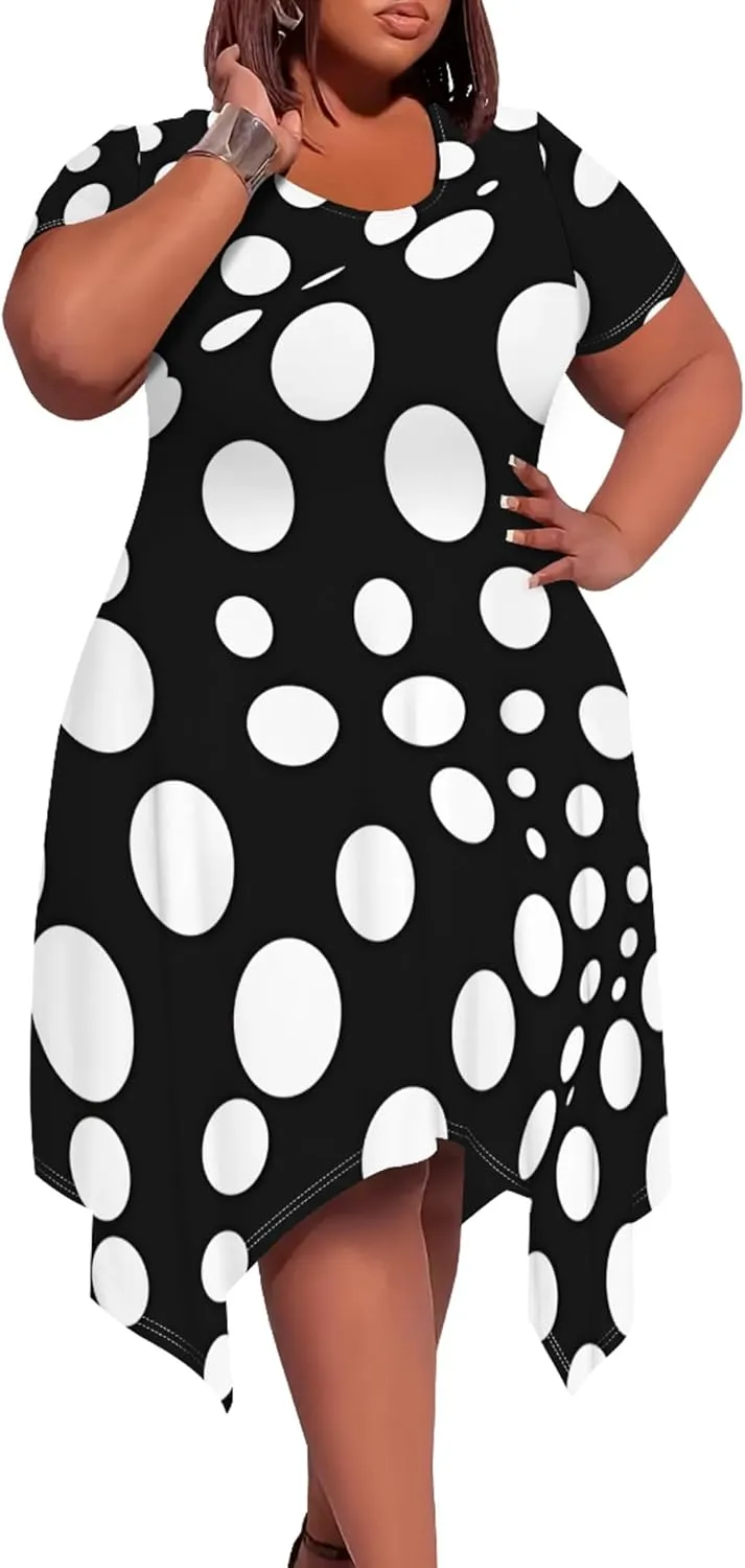 Oversize Tshirt Dress for Curvy Women Summer Tie Dye Casual Plus Size Crewneck Short Sleeves Midi Tunic Dress with Pockets