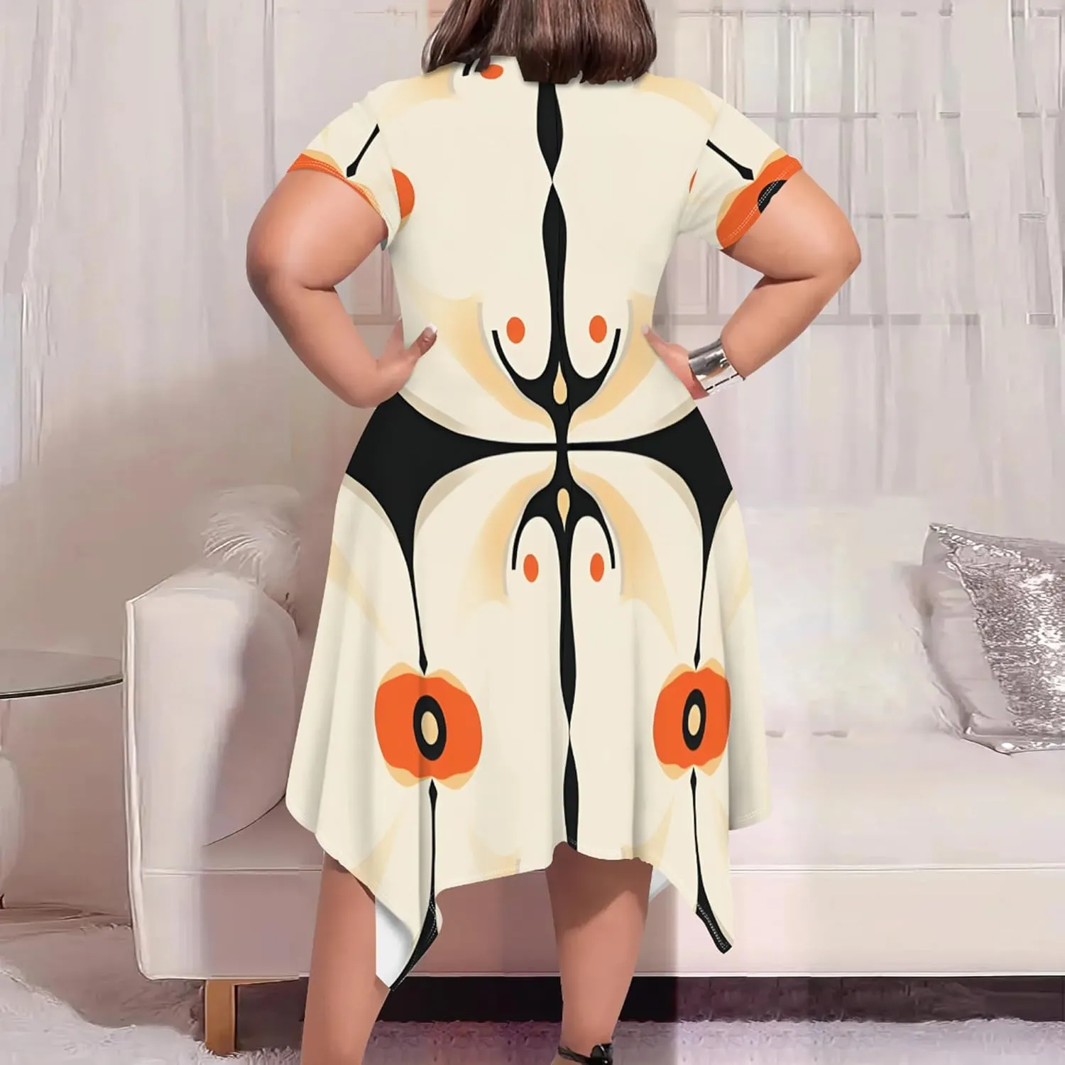 Oversize Tshirt Dress for Curvy Women Summer Tie Dye Casual Plus Size Crewneck Short Sleeves Midi Tunic Dress with Pockets