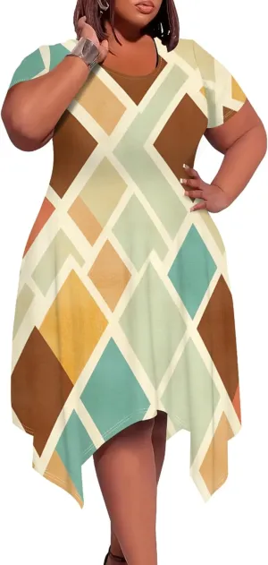 Oversize Tshirt Dress for Curvy Women Summer Tie Dye Casual Plus Size Crewneck Short Sleeves Midi Tunic Dress with Pockets