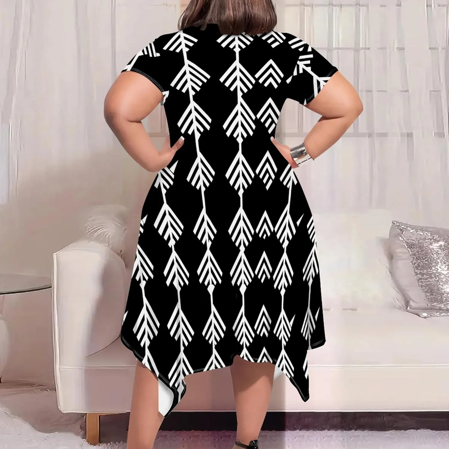 Oversize Tshirt Dress for Curvy Women Summer Tie Dye Casual Plus Size Crewneck Short Sleeves Midi Tunic Dress with Pockets