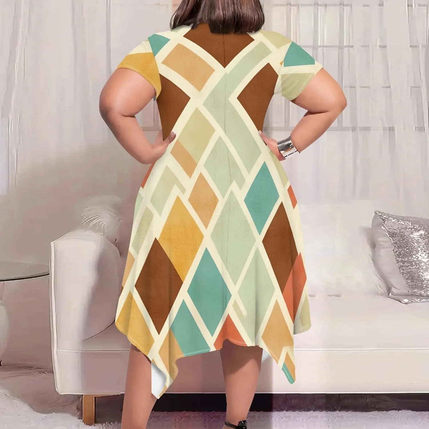 Oversize Tshirt Dress for Curvy Women Summer Tie Dye Casual Plus Size Crewneck Short Sleeves Midi Tunic Dress with Pockets