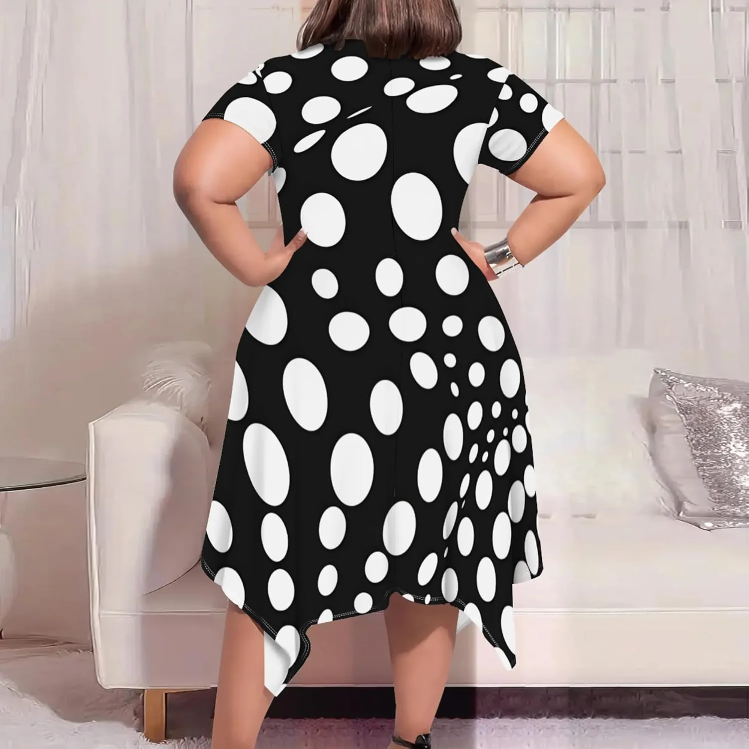 Oversize Tshirt Dress for Curvy Women Summer Tie Dye Casual Plus Size Crewneck Short Sleeves Midi Tunic Dress with Pockets