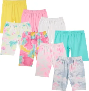 Pink Angel Kids Girls Cotton Spandex Bike Shorts, Solid Plain Sports Activewear Dance Bottoms - 8 Pack, Assorted Colors