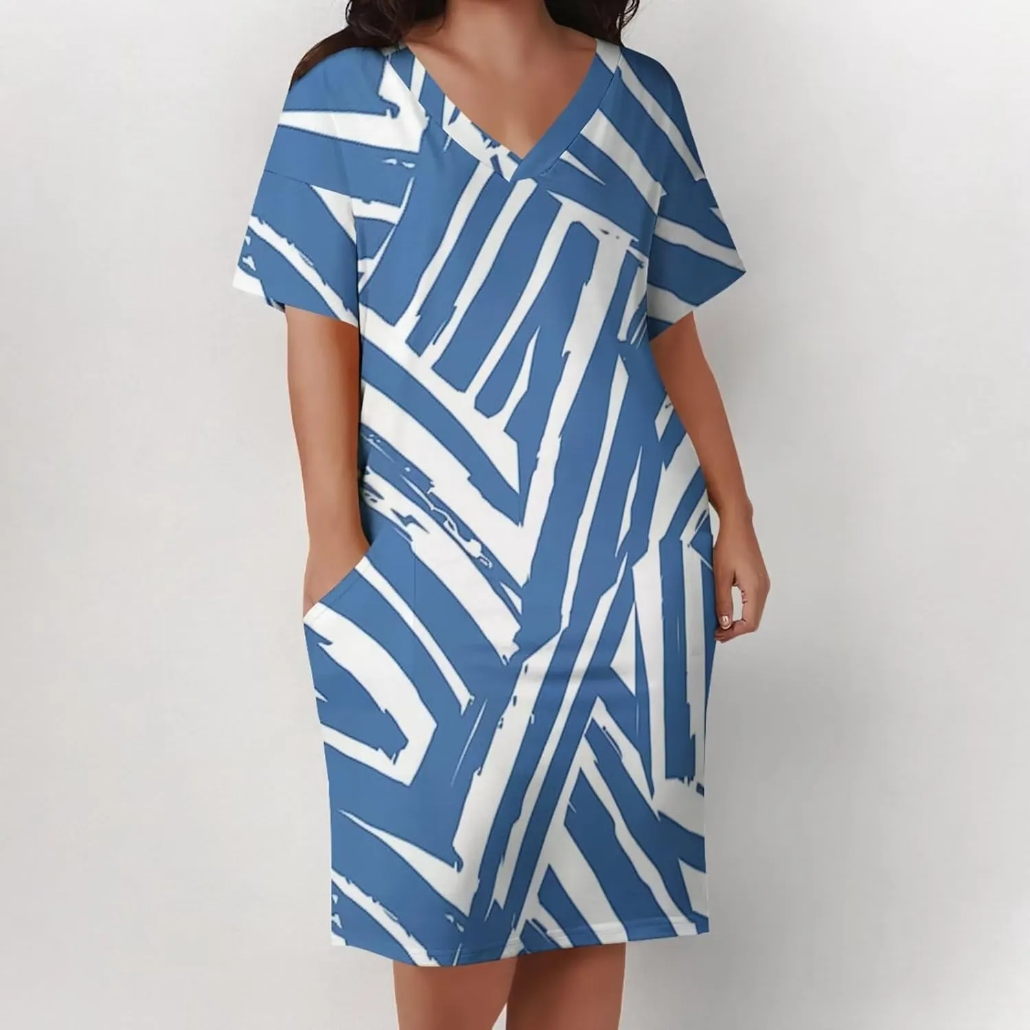 Plus Size Dress for Women Summer Casual Boho V Neck Short Sleeve with Pockets Loose A Line Midi Dresses