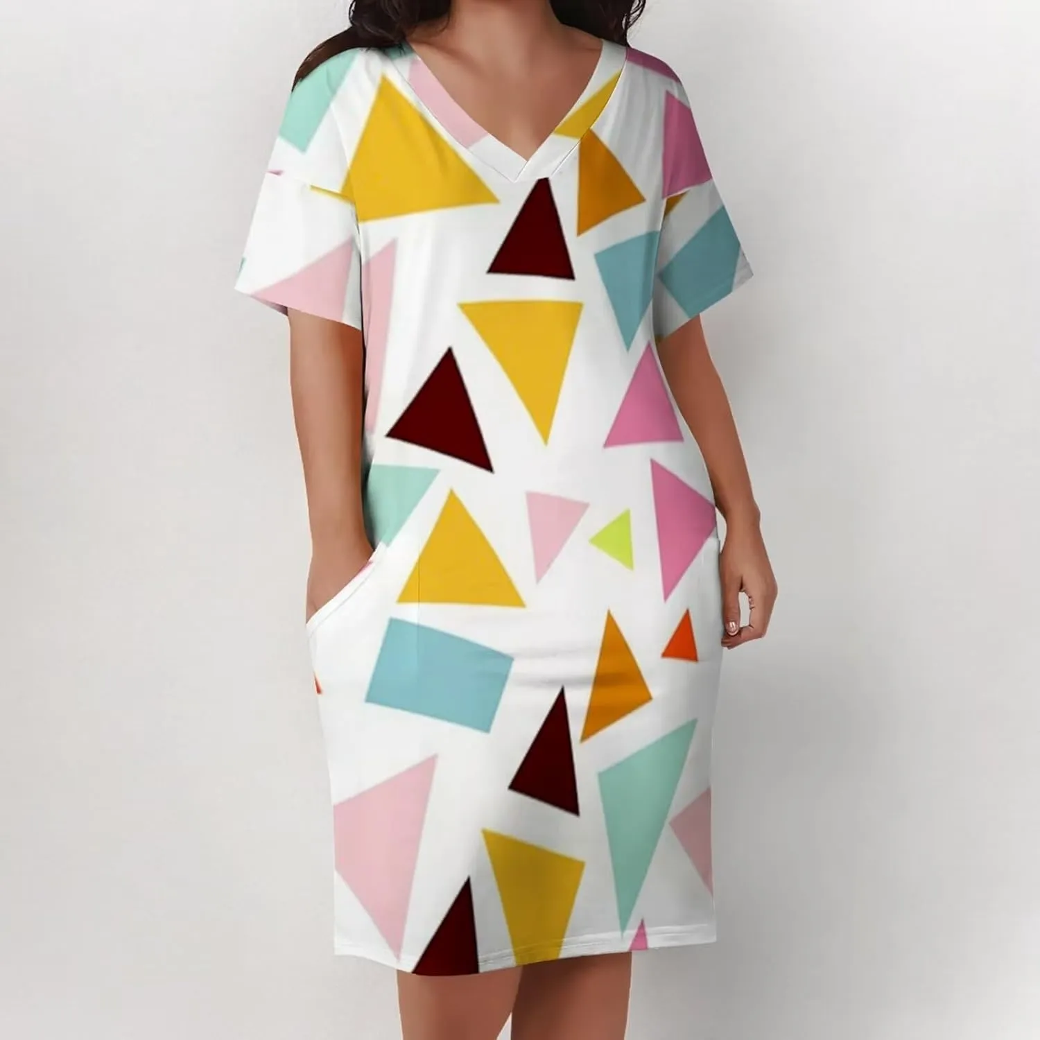 Plus Size Dress for Women Summer Casual Boho V Neck Short Sleeve with Pockets Loose A Line Midi Dresses
